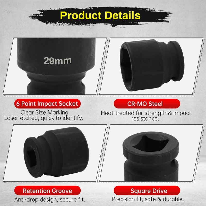 SUNKOO 1/2 Inch Drive 29mm Deep Impact Socket, CR-MO 6 Point Heavy Duty Metric Axle Nut Socket for Easy Removal of Axle and Wheel Hub Nuts - Image 3